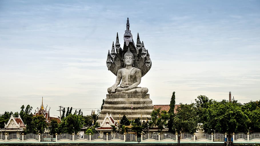 Big Buddha Statue near Cho Praya River, Bangkok, Thailand, buddhism, HD wallpaper