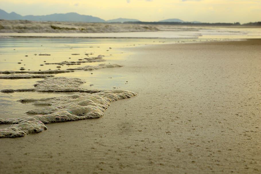 vietnam, hồ trầm, foam, sea, sunset, beach, blue, brown, HD wallpaper